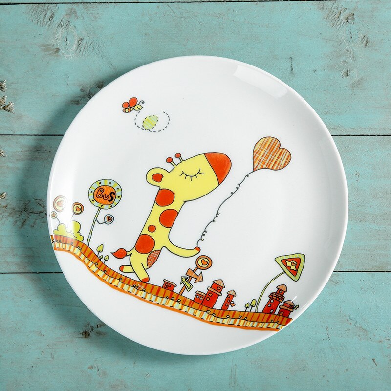 8 inches Ronde Bone China Servies Westerse Voedsel Rundvlees Taart Dessertbord Cartoon Herten Porselein Platte Schotel Platen