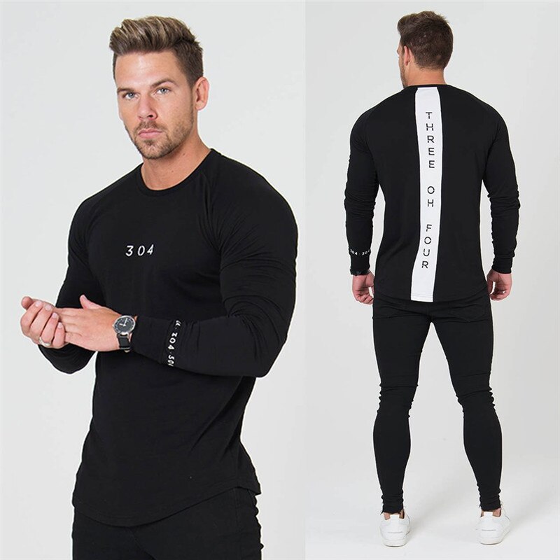 O-collar Running T-shirts Men Quick Dry Fitness Tight Top Long Sleeve Gym Compression Sport Clothing Men's Sportswear