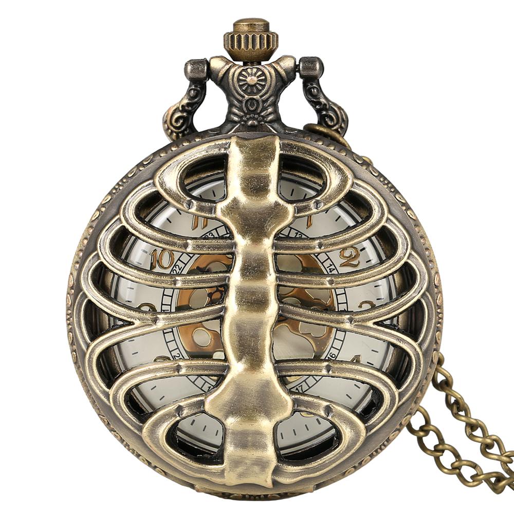 Antik steampunk bronze rygsøjle ribben hule kvarts lommeur kæde halskæde vedhæng sweater kæde vintage til mænd kvinder