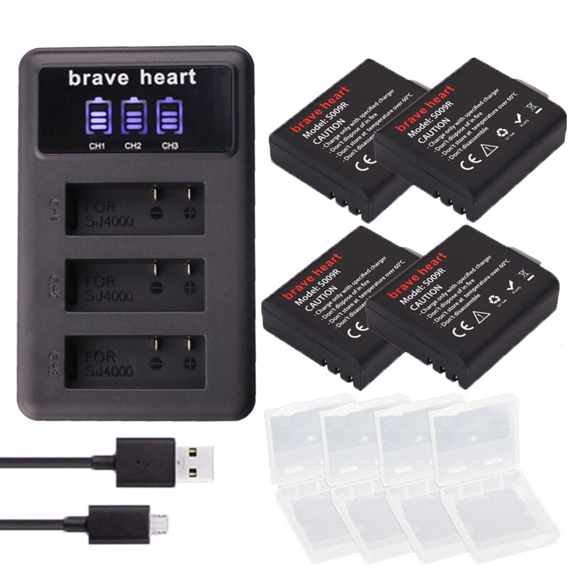 Batería con funda para sj4000 + batería sj 4000, para cámara SJCAM sj4000 sj5000 sj5000x sj6000 sj7000 sj8000 sj9000 M10: charger and 4battery