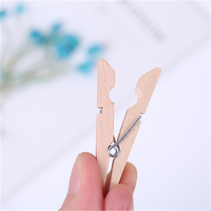 20PCS 3.5CM Mini Natural Wooden Clothes Photo Paper Clothespin Craft Clips Portable Wood Clamp