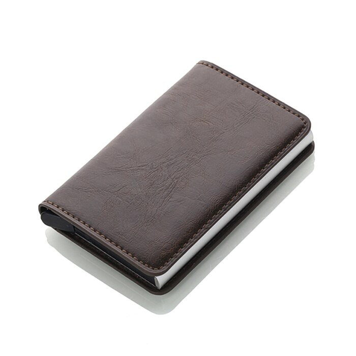 Automatic RFID Card Holder Men Credit Card Holders Business ID Card Case Aluminium Bank Card Wallets: Coffee