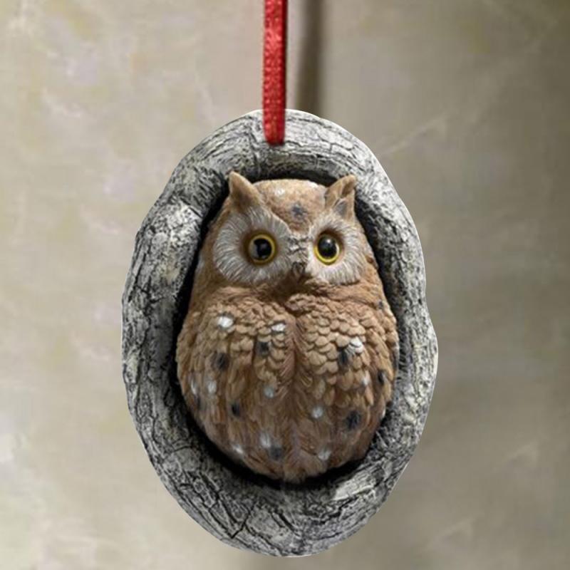 Garden Statue Cartoon Owl Tree Decoration Crafts Owl Outdoor Garden Pendant Home Landscaping Backyard Lawn Decoration
