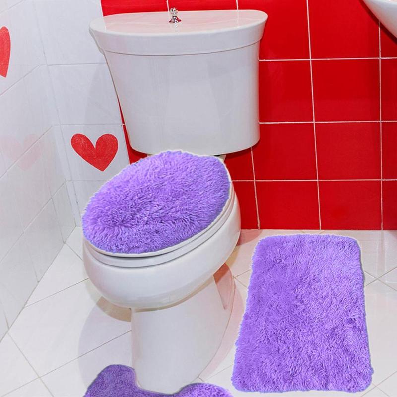 3pcs/set Non Slip Bathroom Mat Cover Toilet Lid Pad Floor Carpet Rug Home Decor Solid Plush Mat Bathroom Products