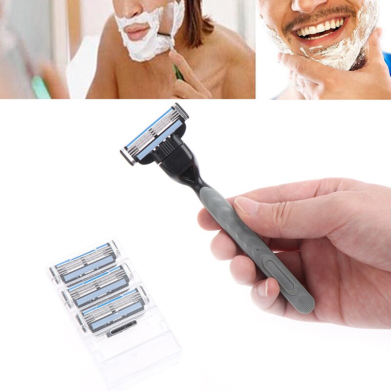 Juego de cuchillas de afeitar con 1 Mango para hombre, cuchilla de afeitar de Cassette para cara de hombre, 4 capas, Compatible con máquina Mache 3