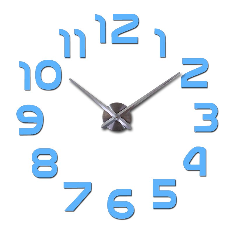 Real begrenzte quarzuhr big diy 3d spiegel aufkleber Metall wanduhr moderne kunst uhren hause dekoration: Himmel Blau / 37inch