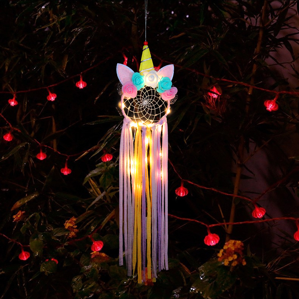 LED Kleurrijke Veer DreamCatchers Nordic Windgong Auto Kinderkamer Dream Catcher Balkon Wanddecoratie Opknoping Ornamenten: Default Title