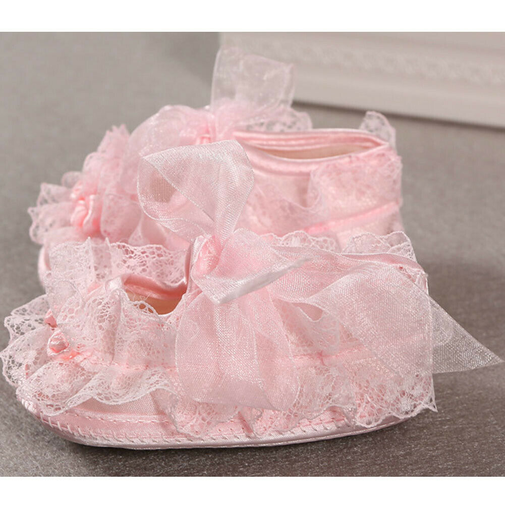 Nyfødt baby pige skridsikre bløde krybbe sko blonder blomst sneakers lærred sko
