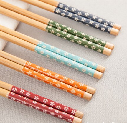 Palillos florales pequeños, palillos de madera para cocinar fideos, olla para freír, palitos de comida de estilo chino, herramientas de cocina, 1 par: mix