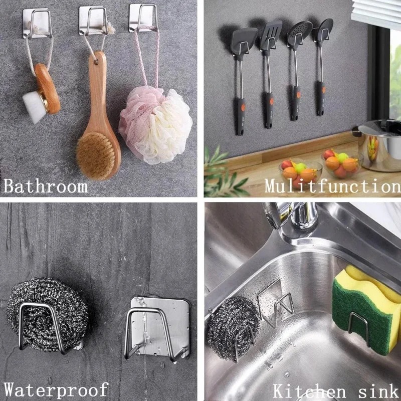 Ganchos de pared de acero inoxidable para fregadero, soporte de esponja autoadhesivo, organizador de cocina, estante de secado de drenaje, ganchos de pared, Bola de alambre, almacenamiento de trapo