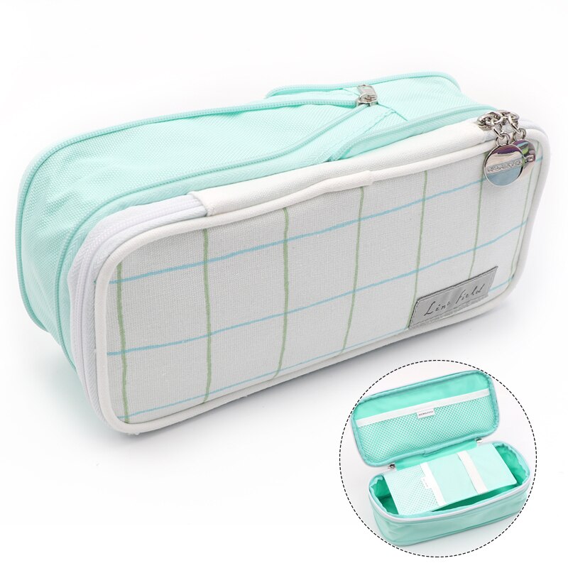 KOKUYO Macaron Pencil Case Stretch Zipper Large Capacity Pencilcase Cute Pencil Box Kawaii Kid School Pen Case Estuche Escolar: green grid
