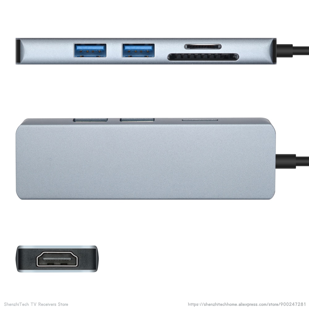 MiraScreen TC18 5 w 1 typu C 4K stacja dokująca robić adapter robić laptopa MacBook z wejściem HDMI kompatybilny 2x usb 3.0 czytnik kart SD i TF