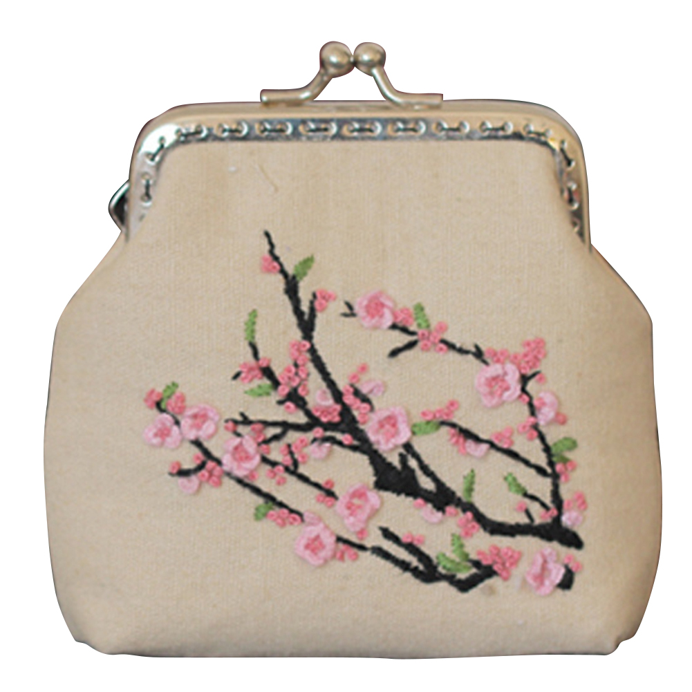 Monedero con bordado de flores para manualidades, monedero de punto de cruz con bordado, materiales de estilo chino, monedero pequeño Vintage para mujer
