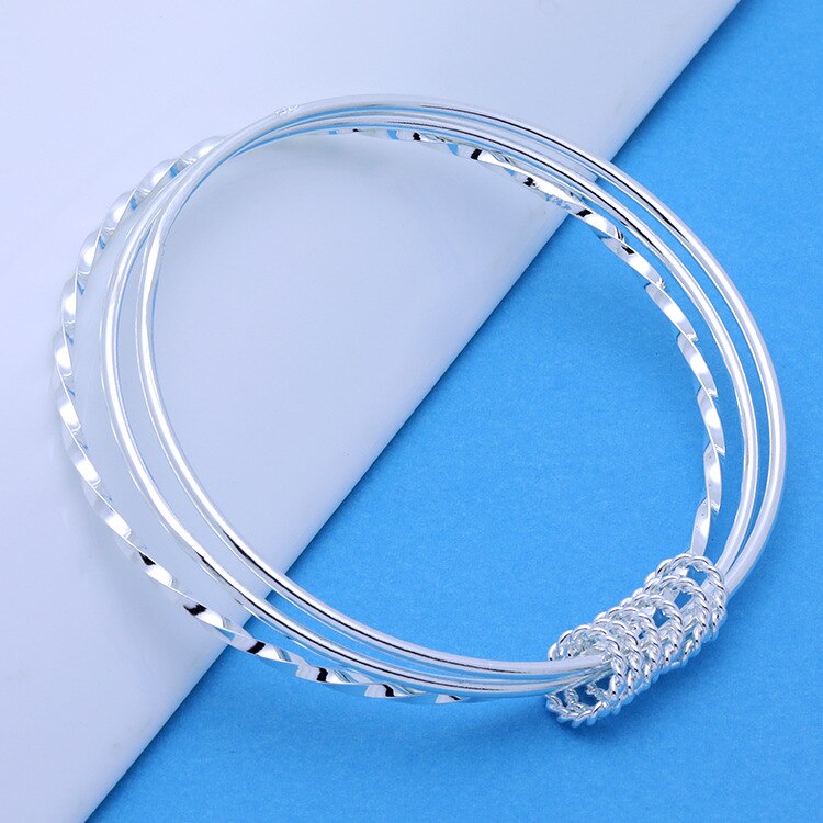Offerta speciale Hot new 925 Sterling Silver fine tre cerchi bangle for women Fashion Party wedding Jewelry regali di natale