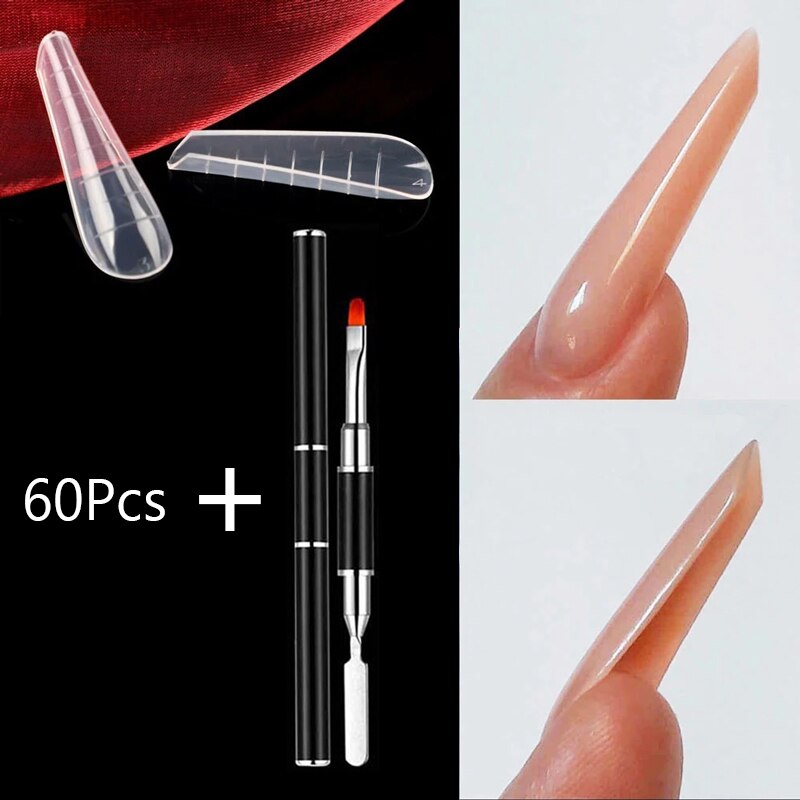 120/60Pcs Building Mold For Nail Extension Forms Reusable Tool Full Cover Nail Forms Nail Shape Build Dual Form: G 60PCS with Pen
