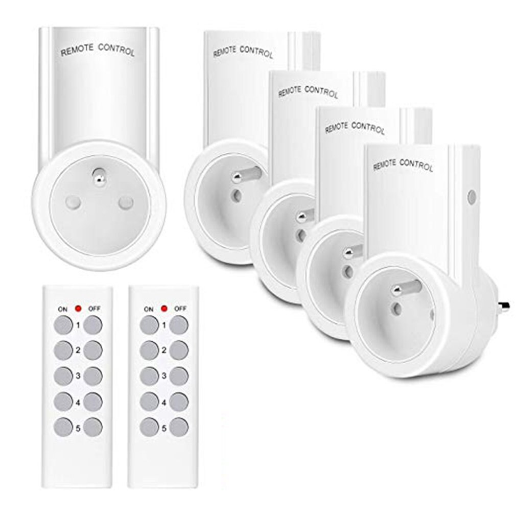 Lot de 5 prise à distance Programmable Kyg prise domotique sans fil deux télécommandes et quatre piles incluses