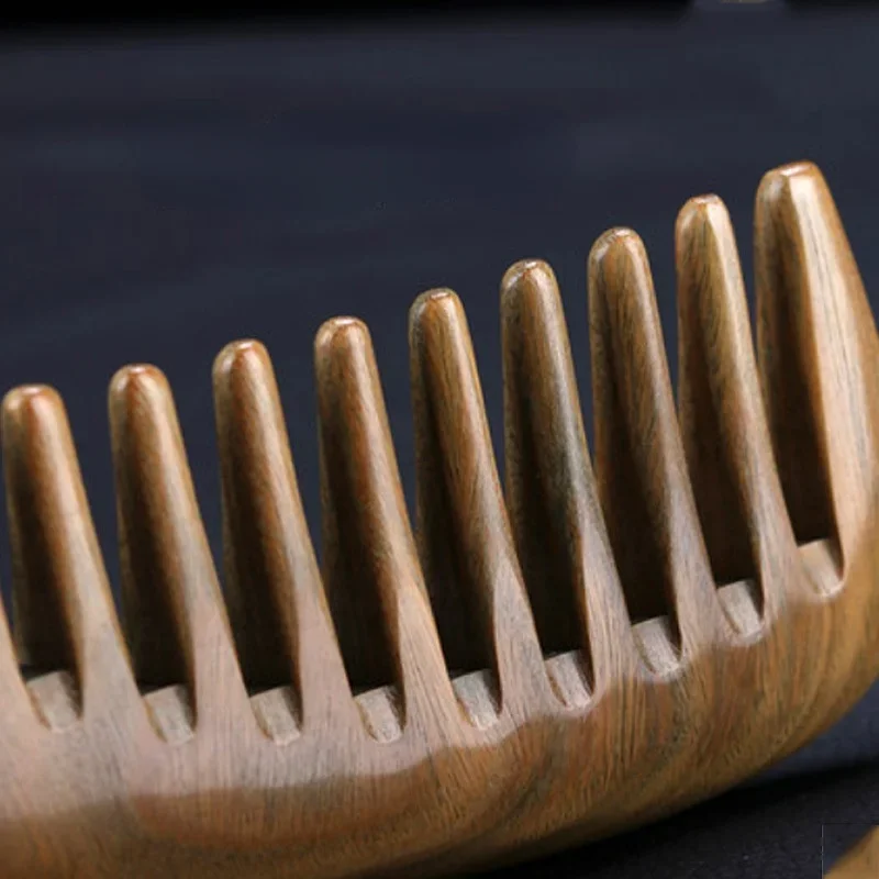 Peine de sándalo verde Natural de 19cm, peine de madera electrostático con mango largo para cabello rizado y liso, herramienta de peluquería antiestática