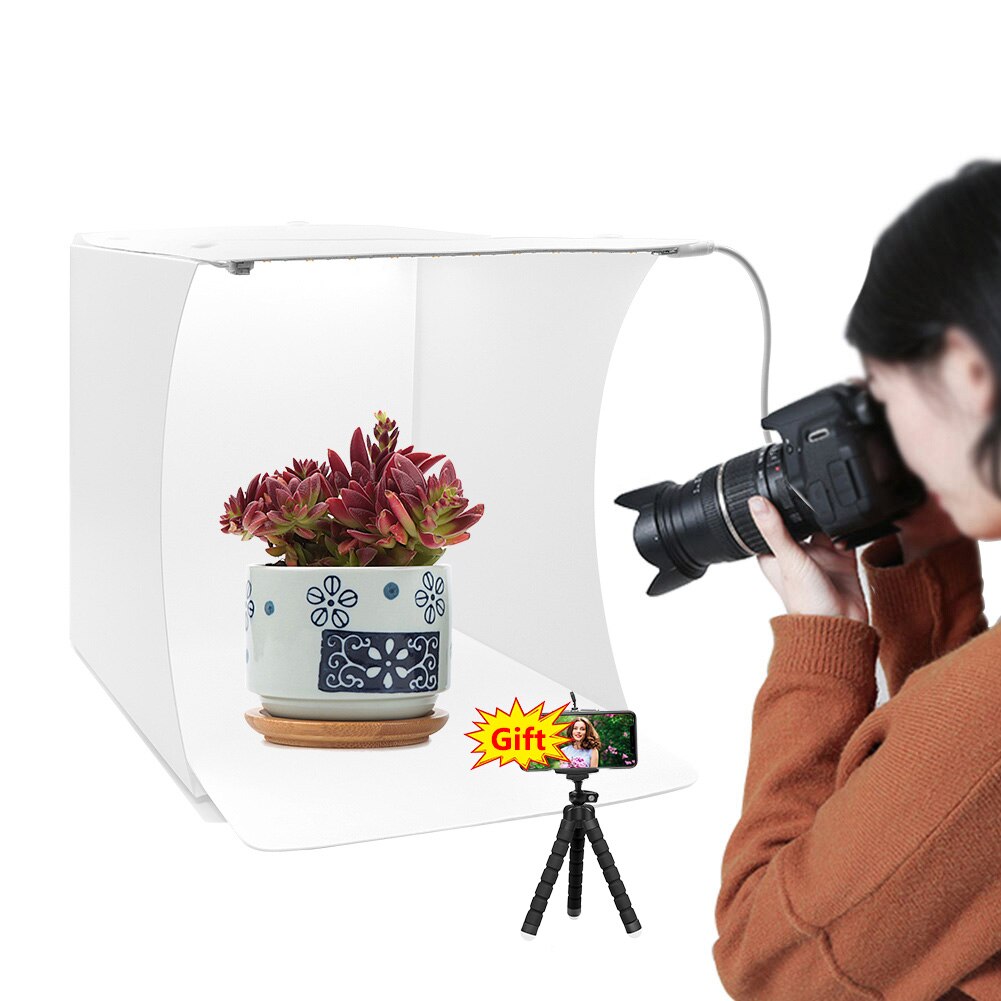 Mini hopfällbar studio diffus mjuk låda ljuslåda med dubbla led ljus 6 färg fotografering bakgrund foto studio låda 24.5 x 22 x 22cm