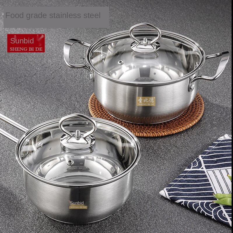 Cookware Set 2 Piece Kitchen Stainless Steel Cooking Pot & Pan Sets Induction Safe Saucepan Casserole pan Glass Lid Pans
