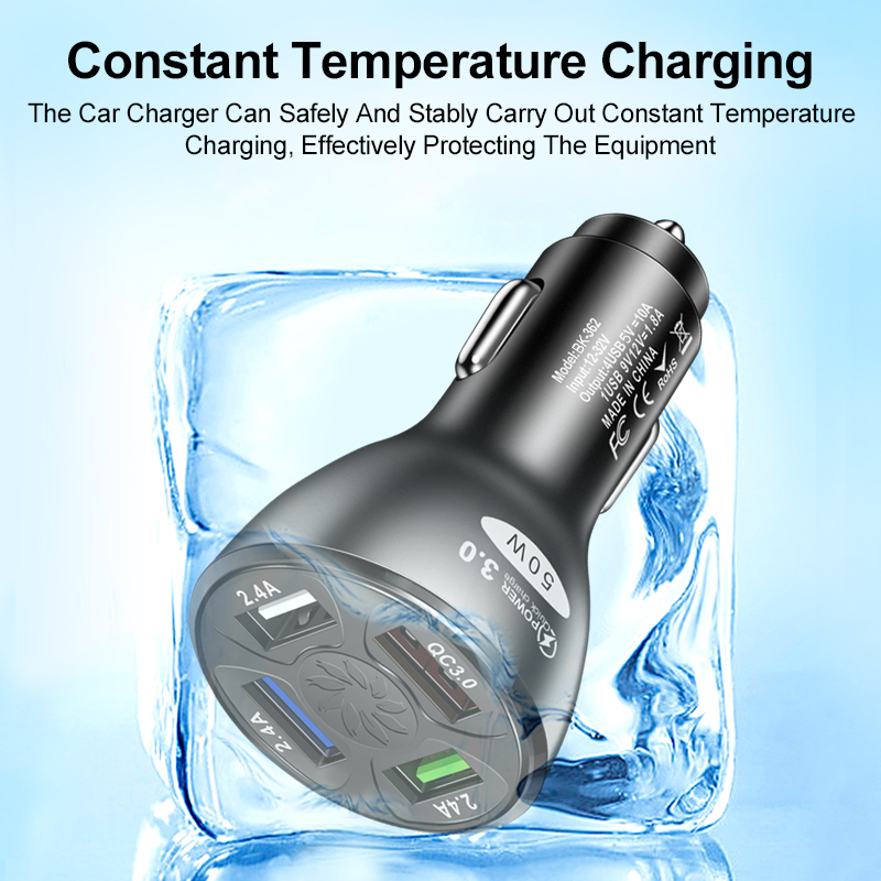 Schnell Ladung Auto Ladegerät 50W 4 USB QC 3,0 4,0 LED Schnelle Auto Zigarette Leichter praktisch USB Ladung für iPhone Samsung Huawei