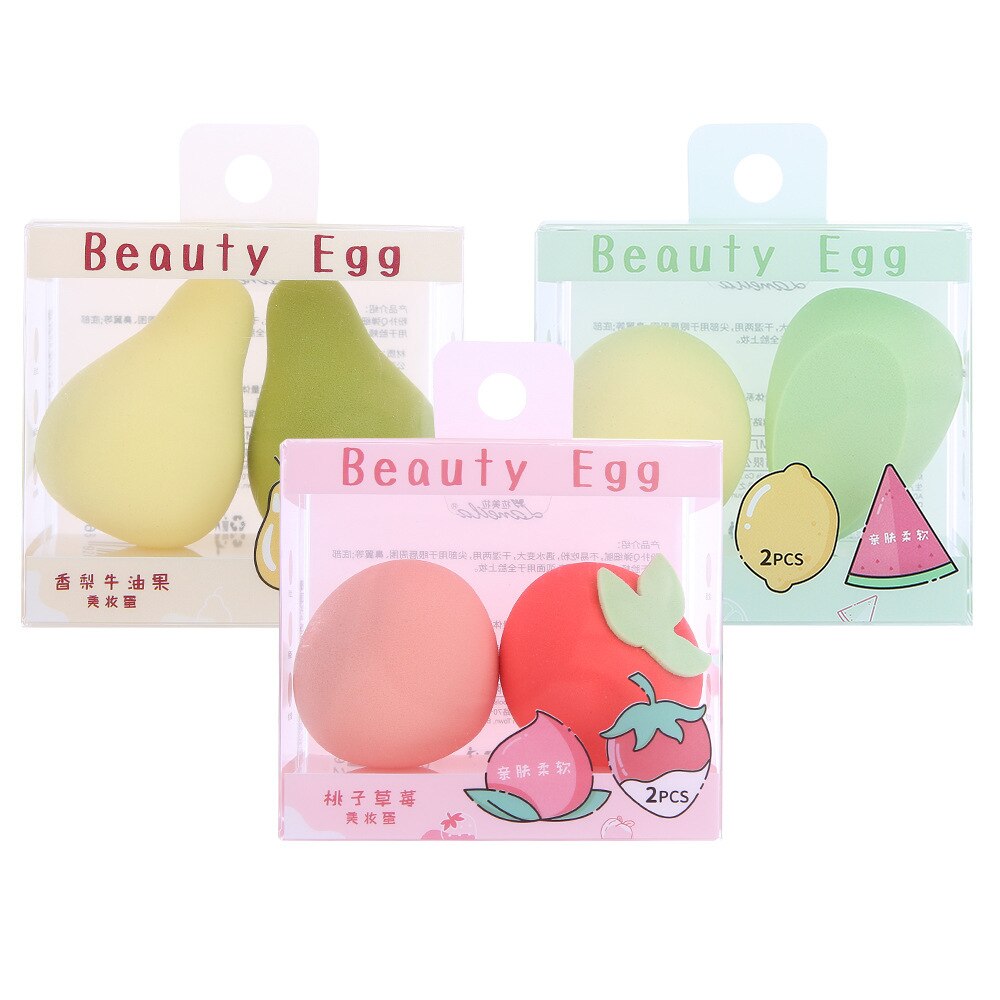 2pcs/Set Fruit Makeup Egg Strawberry Pear Shape Cosmestic Egg 2 in 1 Wet Dry Use Large Makeup Puff