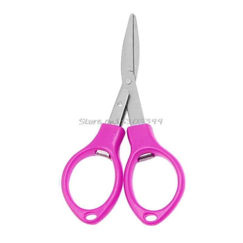 Stainless Steel Folding Camping Scissors Keychain Fishing Scissor Mini Cutter Tool: HOT PINK