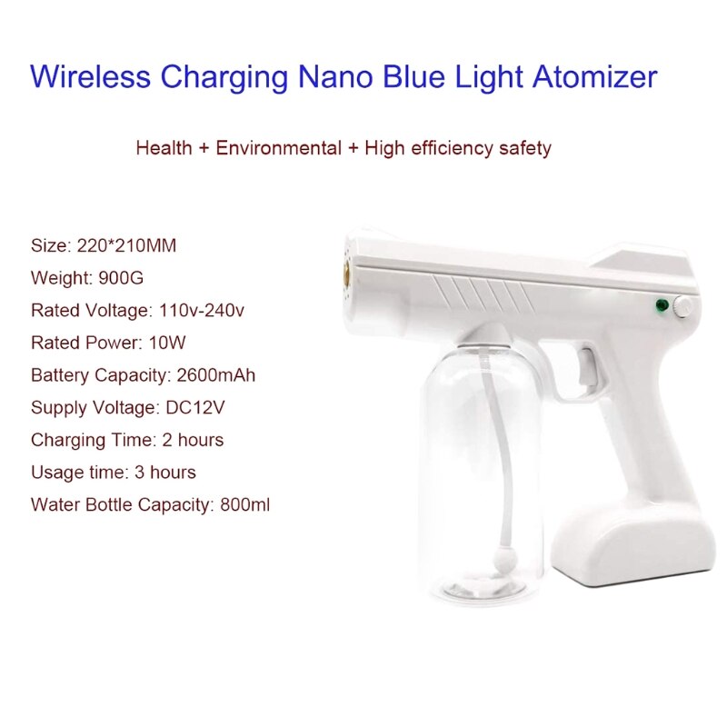 Electrostatic Sprayer Fogger Machine, Handheld Rechargeable Nano Fine Mist Adjustable Atomizer, 800mL Electric Cordless Gun U1JE