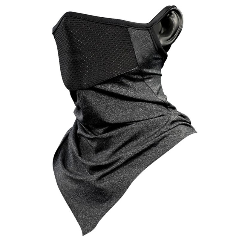 Unisex Cycling Ice Silk Cooling Neck Gaiter Triangle Scarf Breathable Mesh Earloop Half Face Cover UV Protection Bandana: gray