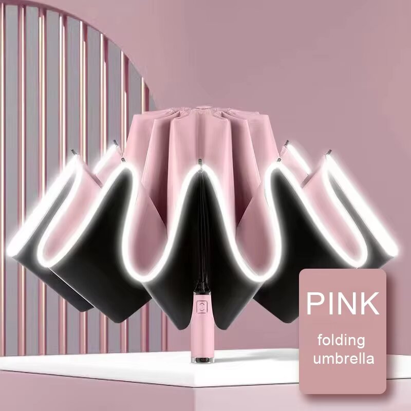 Ombrello automatico Antivento Leggero Forte compatto Protezione UV Ombrelli da viaggio antipioggia Ombrello zaino pieghevole: Colore rosa