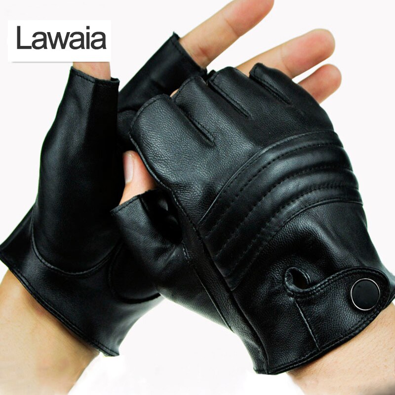 Lawaia Semi-Vinger Lederen Handschoenen Zwarte Mode Handschoenen Voor Menhigh-End Mannen Rijden Met Zijden Voering Handschoenen Zacht handen Bescherming