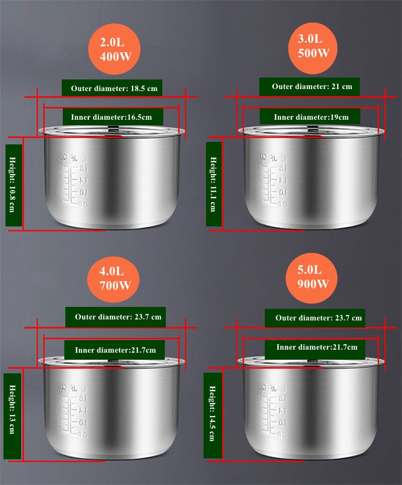 Non Stick Cooking Pot 304 Stainless Steel Rice Cooker Inner Container Replacement Accessories Food Rice Cooker POT Cookware