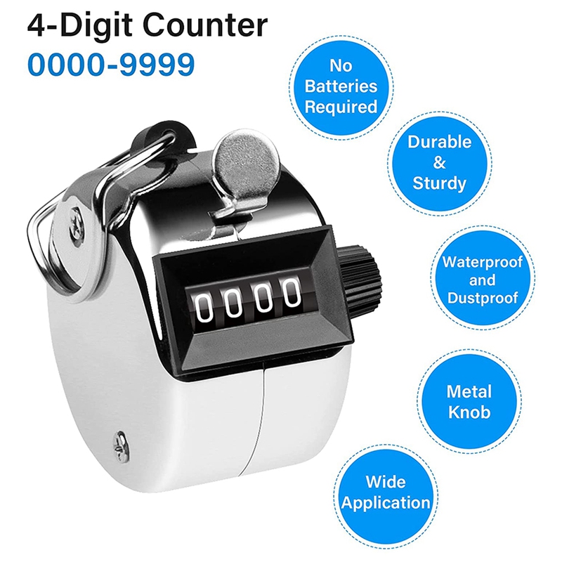 3 Pcs Counter, 4 Digit Clicker Counter, Metal Hand Counter Clicker For Counting Golf Counter