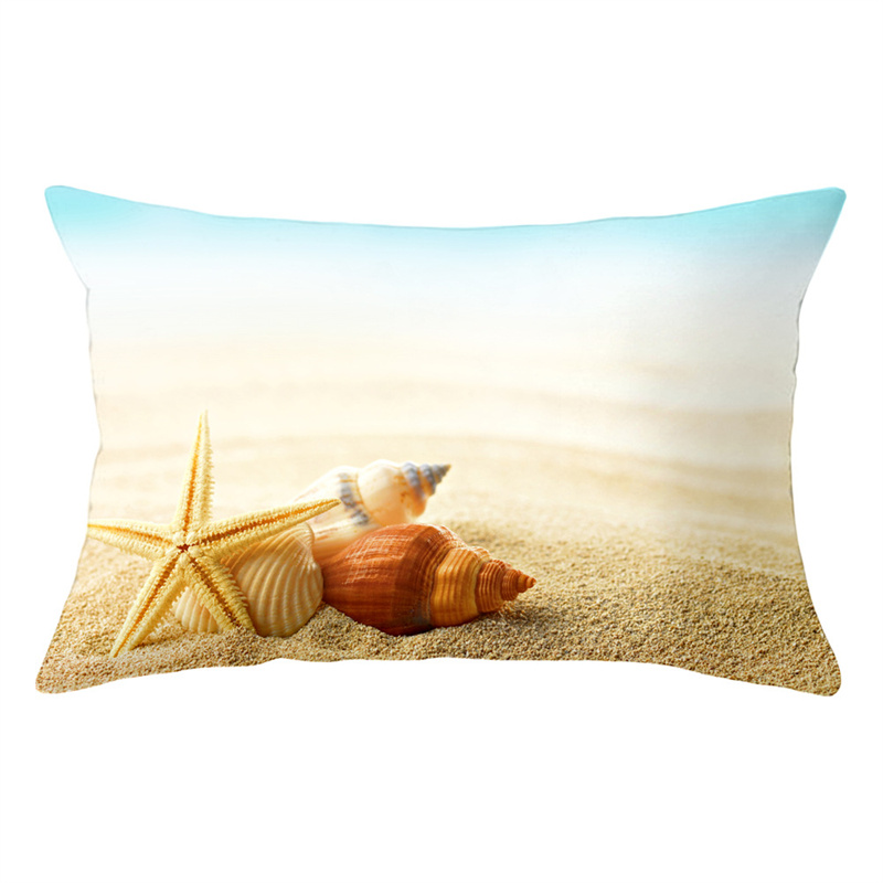 Summer Beach Pillow Case Starfish Sea Snail Shell Cushion Cover Sofa Home Decoration Landscape Polyester: Orange