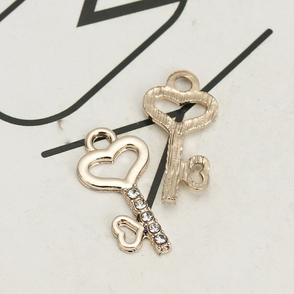 DoreenBeads Zinc Based Alloy Pendant Key Silver Plated Heart Clear Rhinestone DIY Charms 24mm(1") x 12mm( 4/8"), 20 PCs