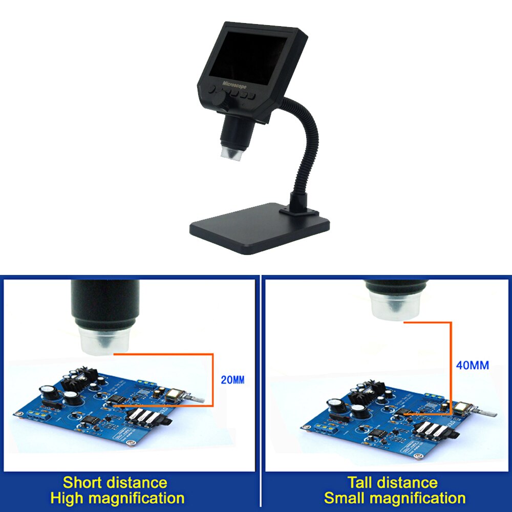 Microscope numérique électronique LCD Portable à haute luminosité, 8 led réglables et batterie au Lithium intégrée G600
