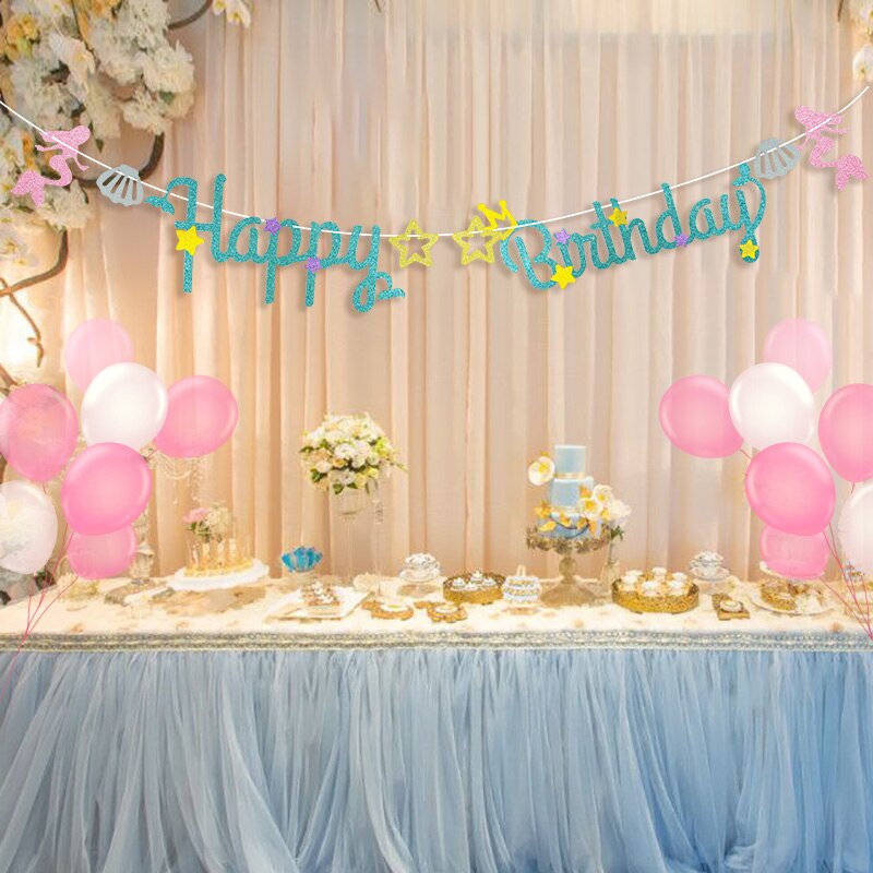 1Set Mermaid Banner DIY Kid Adult Birthday Party Decor Bunting Hanging Garland Mermaid Tail Shell Paper Flag Baby Shower Supplie