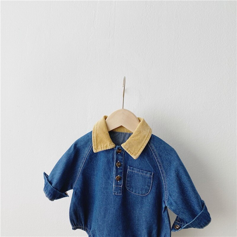 neue Frühjahr Koreanischen Stil Baby Mädchen Jungen Body Denim Lange Ärmel Overall Nette Kinder Kleidung E3994