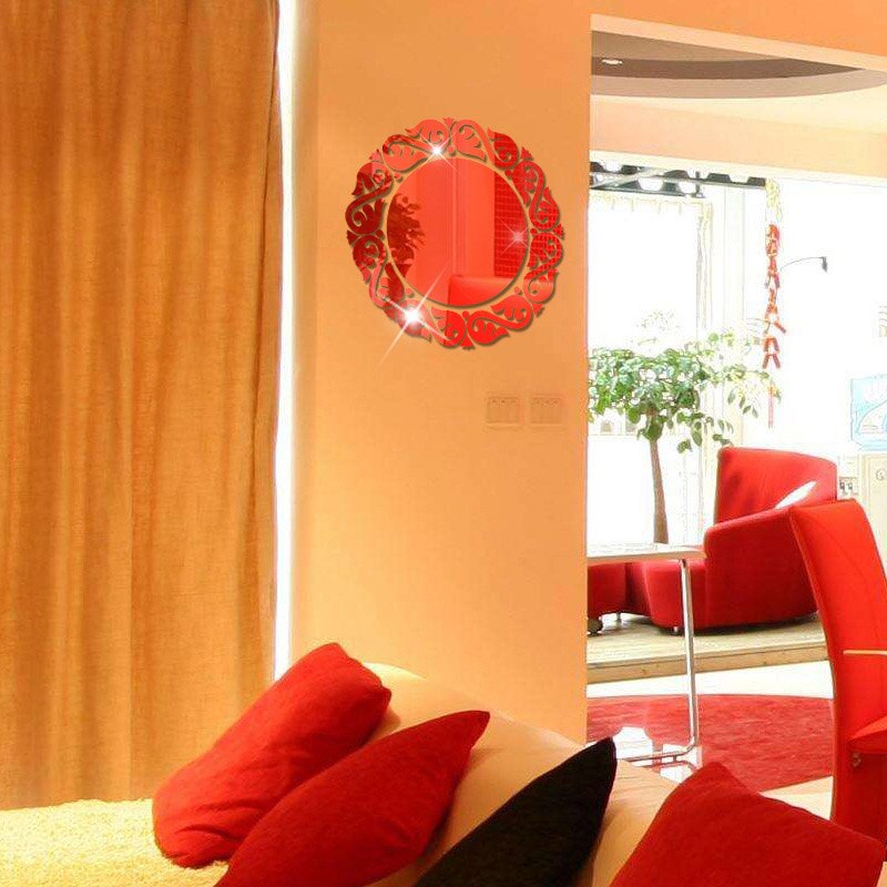 Acrylic DIY decorative mirror wall stickers high living room bedroom decorative mirror: Red