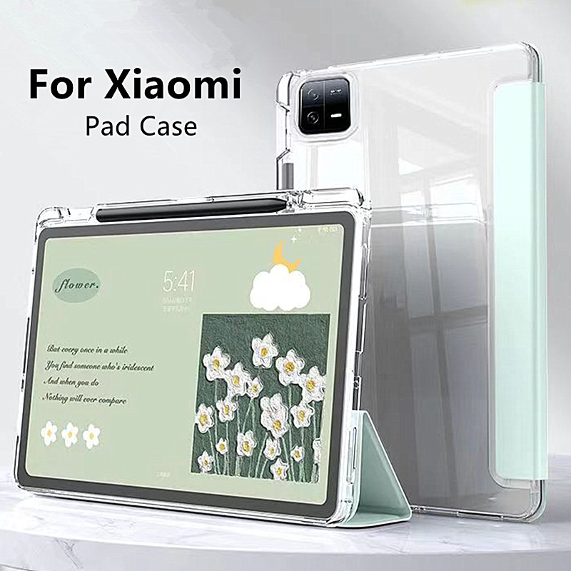 Étui Transparent pour tablette avec porte-crayon, pour Xiaomi Mi Pad 5 6 7 11.2 Max 6S Pro 12.4 Redmi Pad SE 8.7 11 10.61 pouces, coque arrière souple