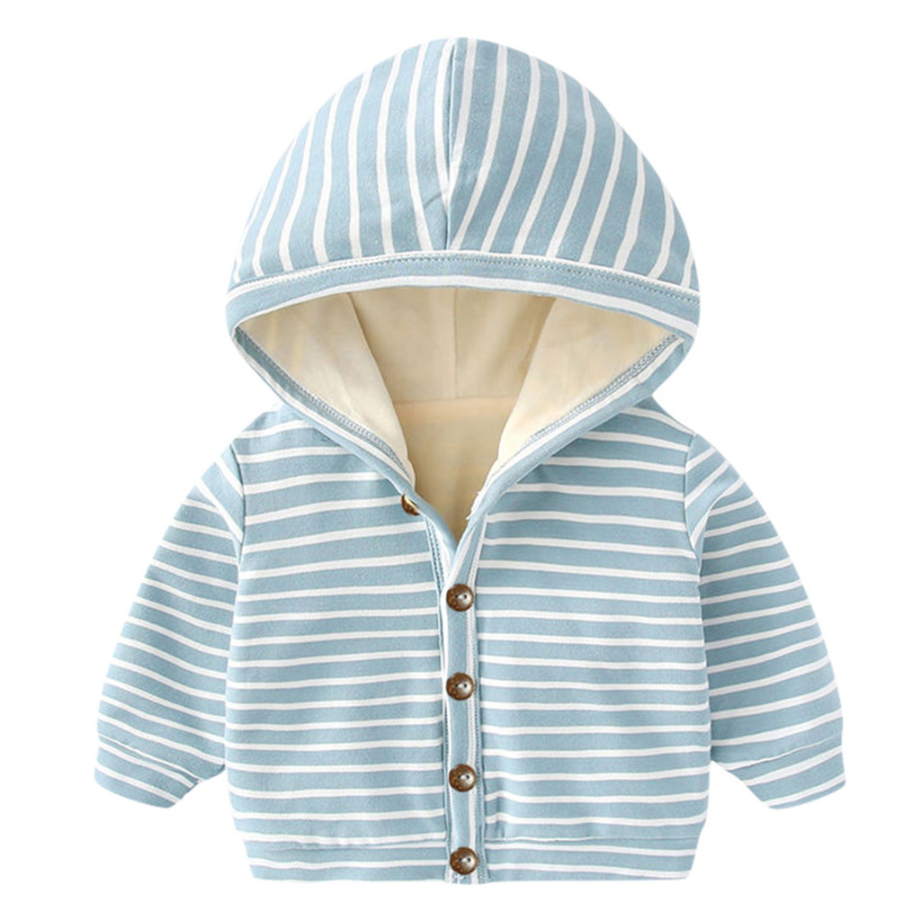 Peuter Kleding Vest Dikke Jas Baby Jongen Meisjes Lange Mouw Winter Gestreepte Winddicht Kapmantel Uitloper A1: green / 9m