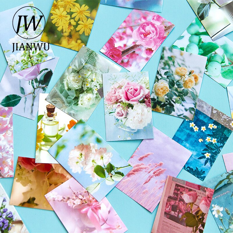 JIANWU 100 Sheets Aesthetic Flower Decorative Stickers Journal Collage Material Scrapbooking Boxed Stickers Stationery Supplies