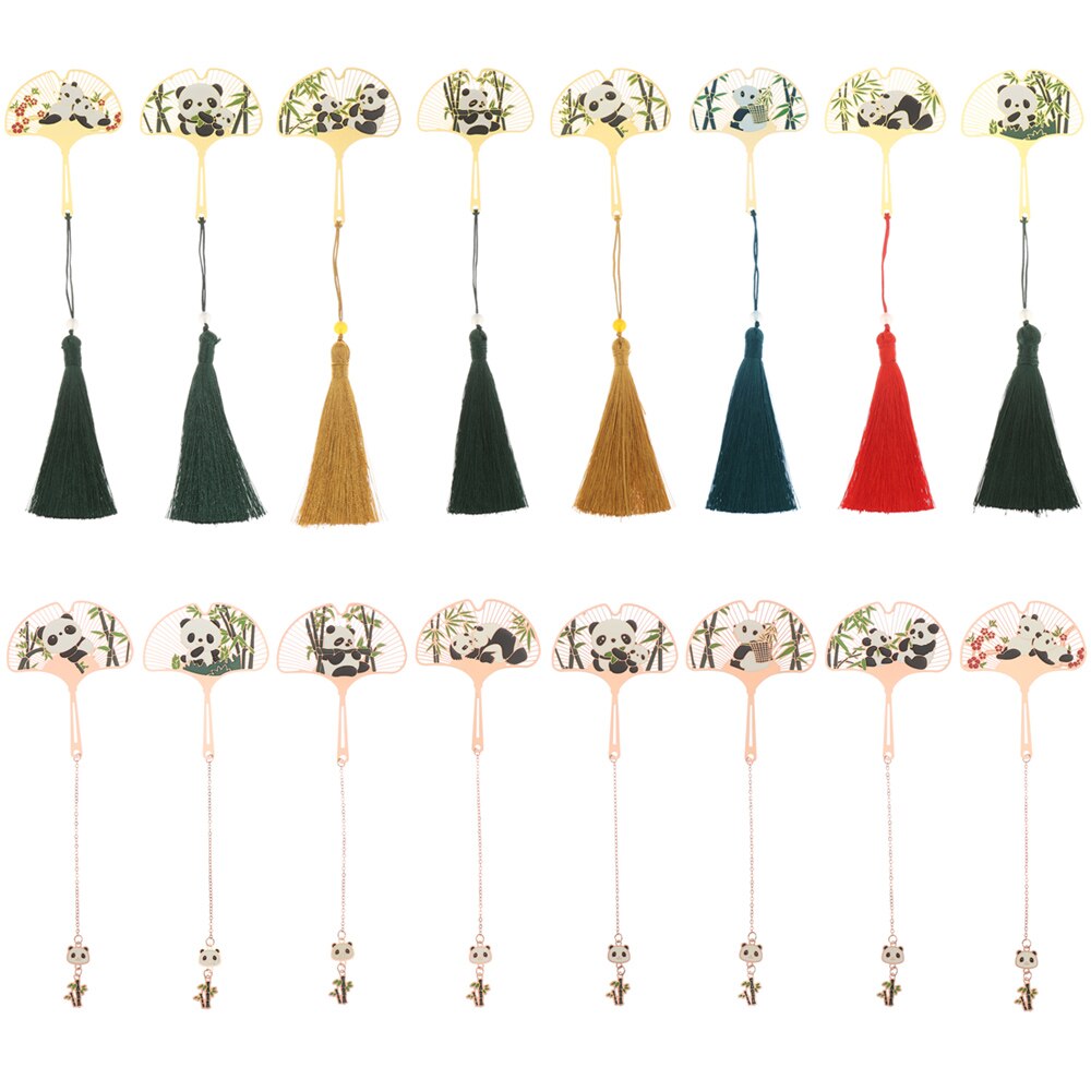 Cute Popular Retro Chinese Style Metal Bookmark Panda Pendant Hollow Bookmark Book Tassel Pagination Mark Stationery Supply