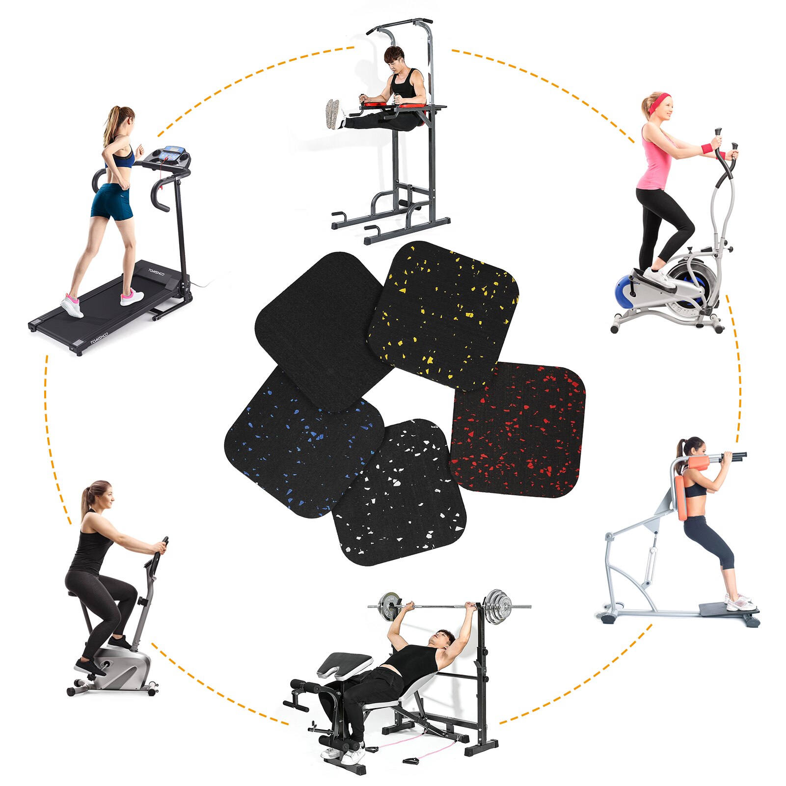 6pcs Running Machine Mats Anti-slip Shock Absorbing Rubber Pads for Gym Home Office Fitness Running Machine Mats