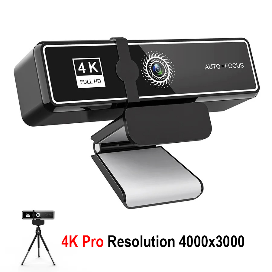 4k pro full hd-webbkamera 4000 x 3000 kontorsmöteskamera live för pc, bärbar dator, telefon, stationär dator, miniwebbkamera, gratis infällbart stativ: Vit