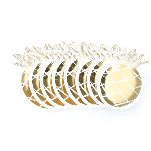 8 Stk/partij Gouden Ananas Wegwerp Papieren Borden Voor Birthday Party Bruiloft Decoratie Fruit Servies Levert 25*14.5 Cm