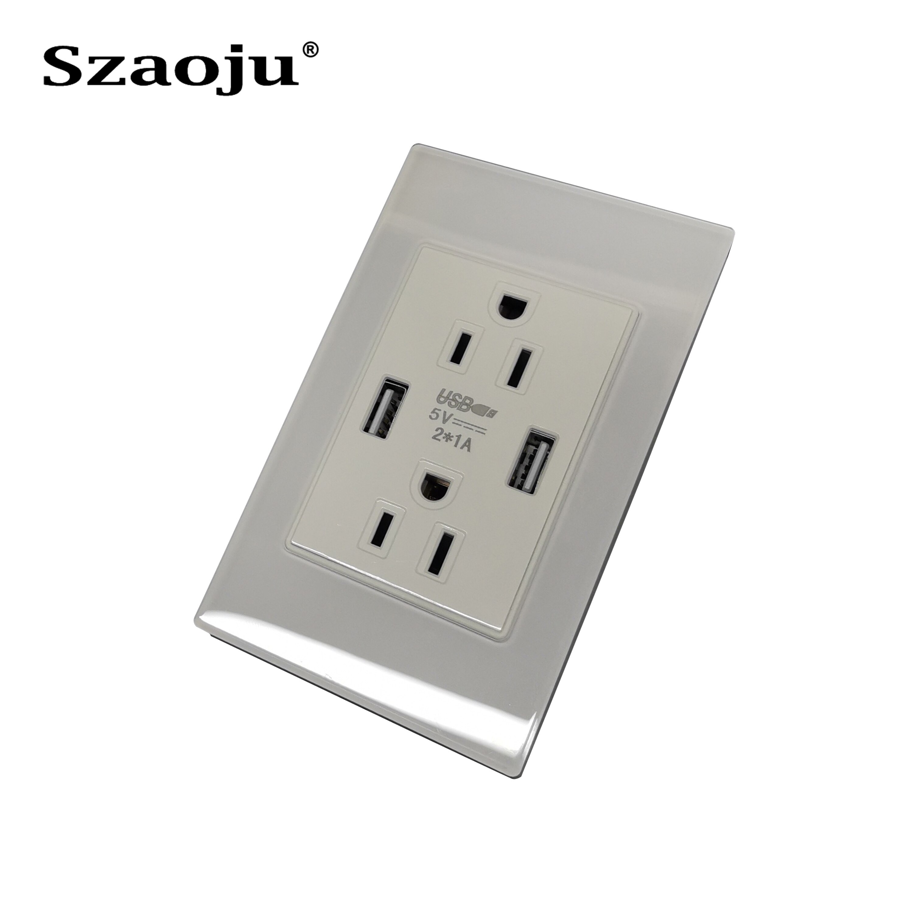 Szaoju Wall Socket Luxury 2.5D Crystal Glass Panel Multi Function,15 Amp US Standard Duplex Receptacle, 110v-127v-250v Adaptable: USB Standard