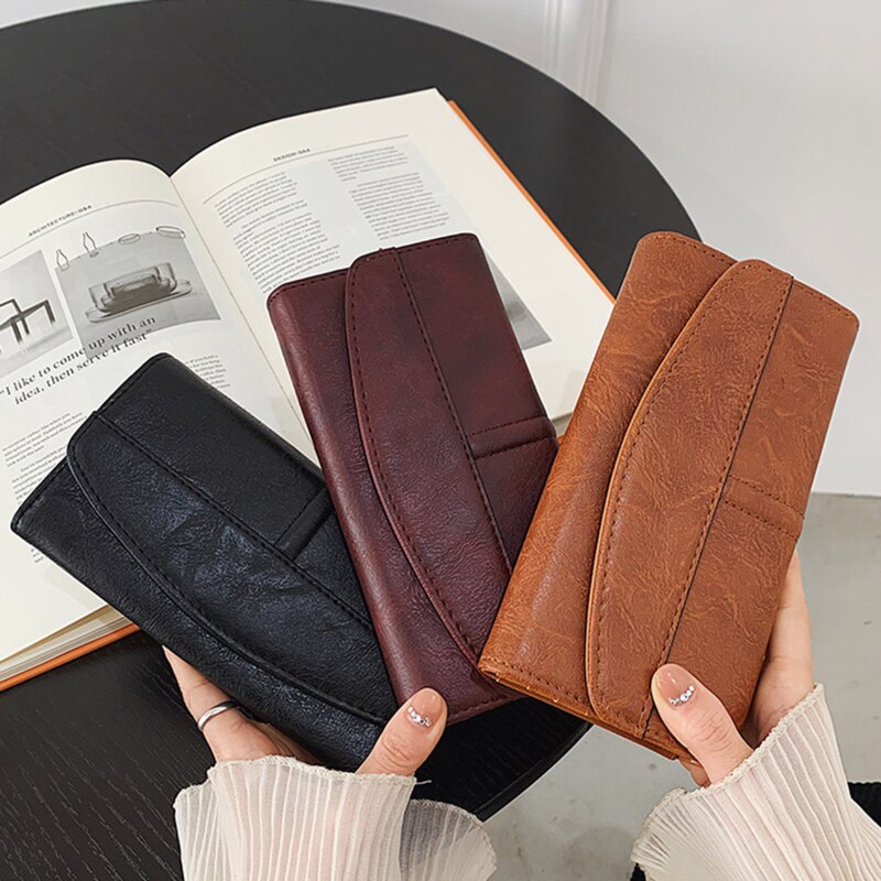 Vintage Women's Wallet Tri-fold Pu Leather Wallet Long Wallet With Note Photo Card Compartment Hasp Pocket Purse For Ladies