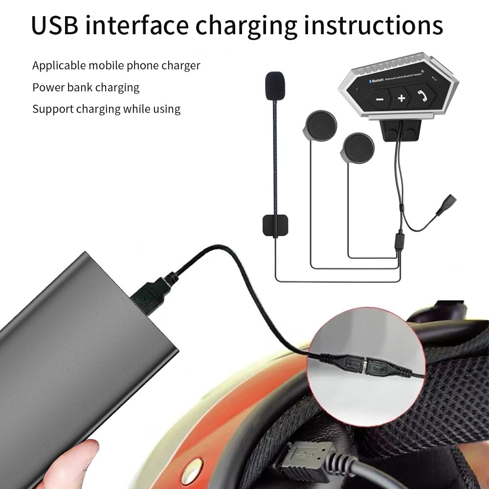 Bluetooth Headset Helmet Headset Bluetooth 5.0 Helmet Headphone Bluetooth Motorcycle Microphone Built-In 2000mAh Battery