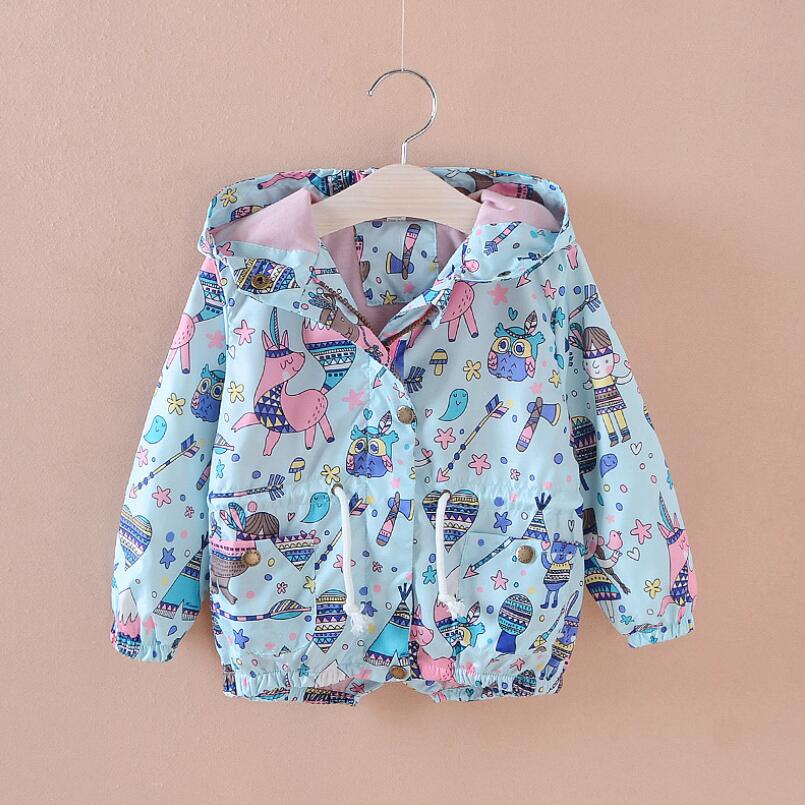 Meisjesjas herfst meisje vogel doodle print jas kinderen windjack meisjes vrijetijdskleding jas 3-7
