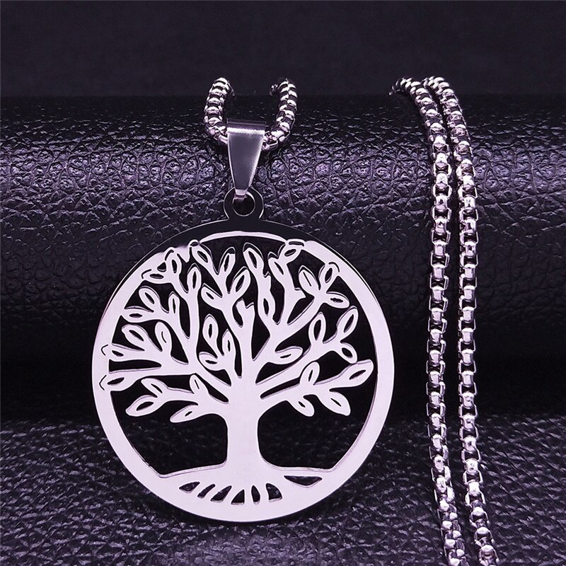 Di modo Albero della Vita Collana In Acciaio Inox per Le Donne di Colore Argento Collane Gioielli acero inoxidable joyeria mujer N11S01: I  50 cm BOX SR